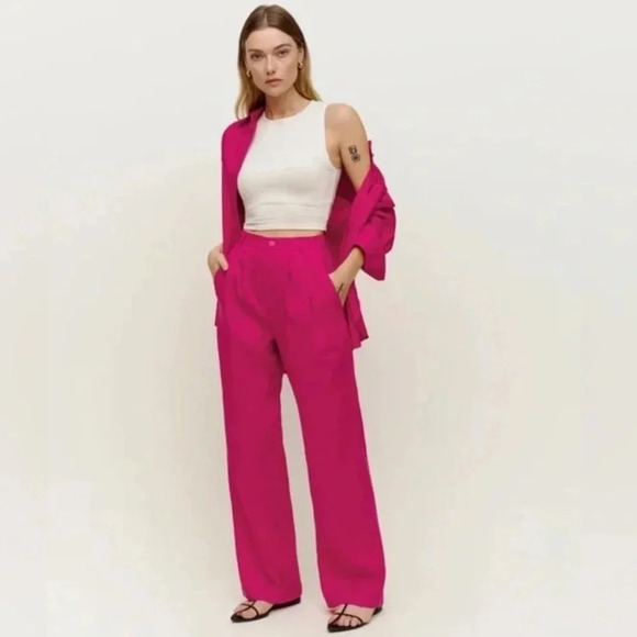 Reformation Mason Dress Pants Pleated Wide Leg Pink Barbiecore Dressy Size 2 - Picture 12 of 12